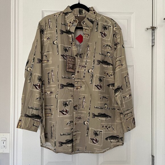 Woods&Water Other - Woods & Water Outfitters Fishing Themed Button Up Long Sleeve Shirt NEW M